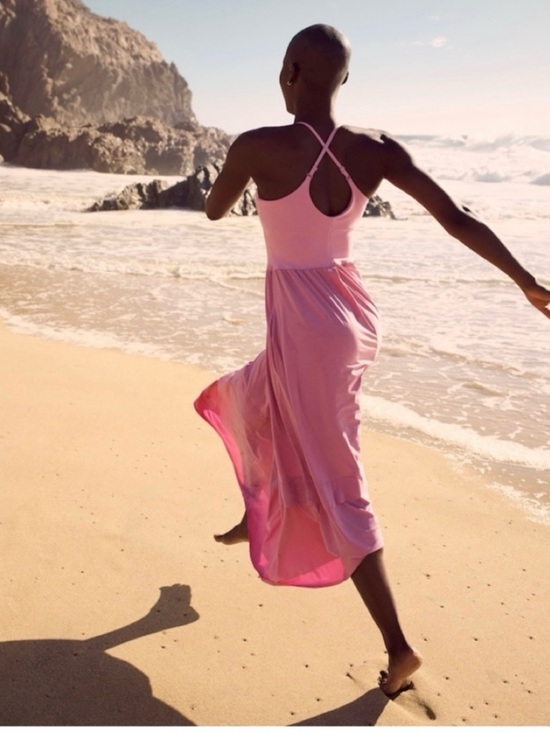 Athleta Elation V-Neck Hybrid Dress Midi Shelf Bra Pink SPF Athletic - Picture 4 of 8